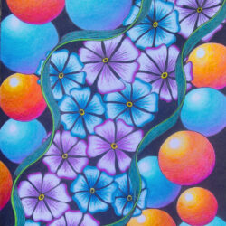 T-shirt with flowers and spheres